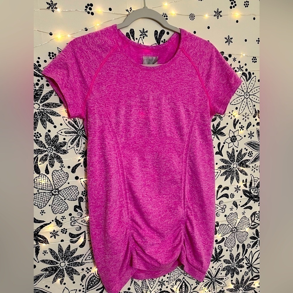 Athleta pink ruched workout athletic short sleeve moisture wicking top